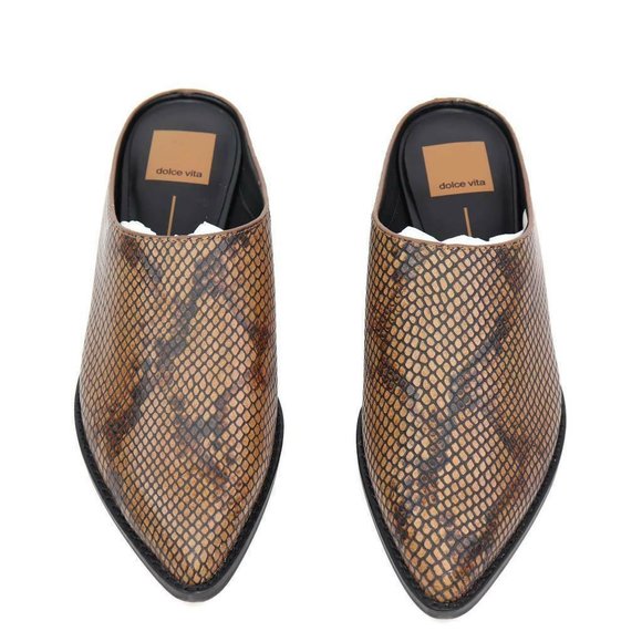 Dolce Vita Womens Aven Mule Shoes Brown Leather Snake Embossed Slip Ons 6.5 New - Picture 1 of 6